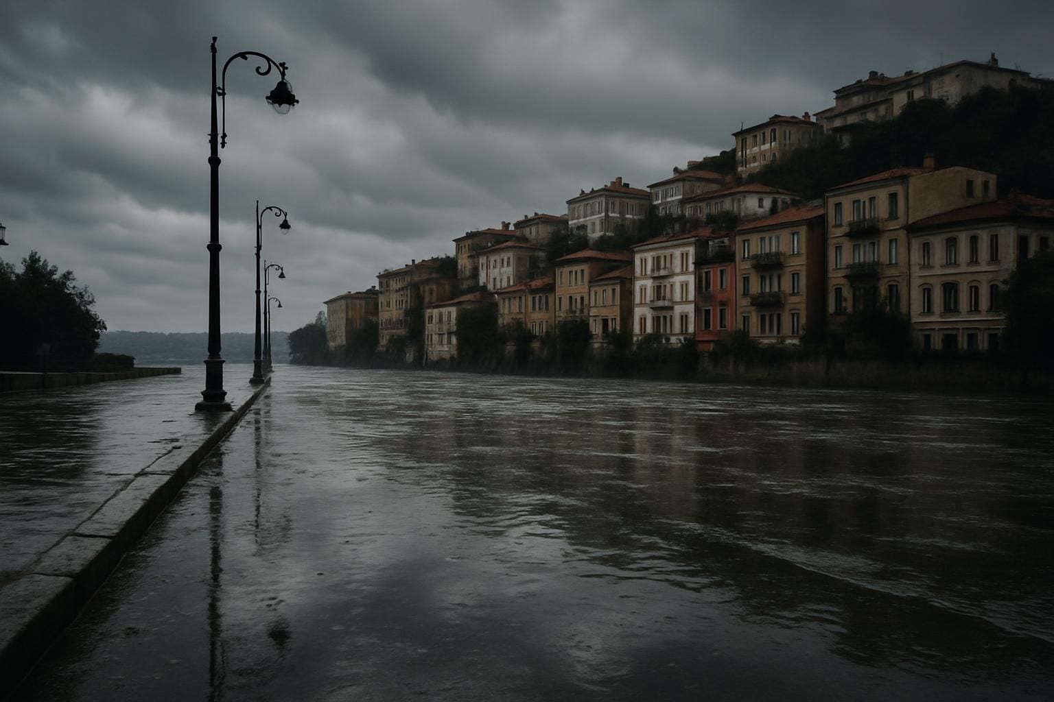 Een door regen overstroomde straat in Istanbul na zware regenval