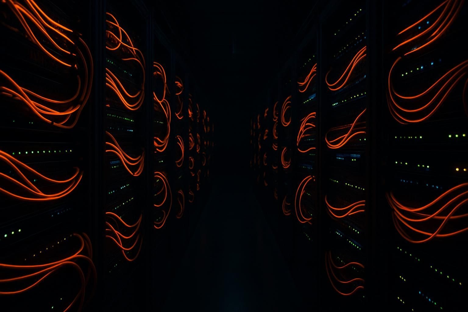 Serverruimte met netwerkkabels, symbool voor een cybercrime-operatie